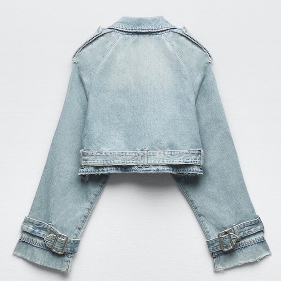 TRF Crop Denim Trench Coat - Picture 2 of 3